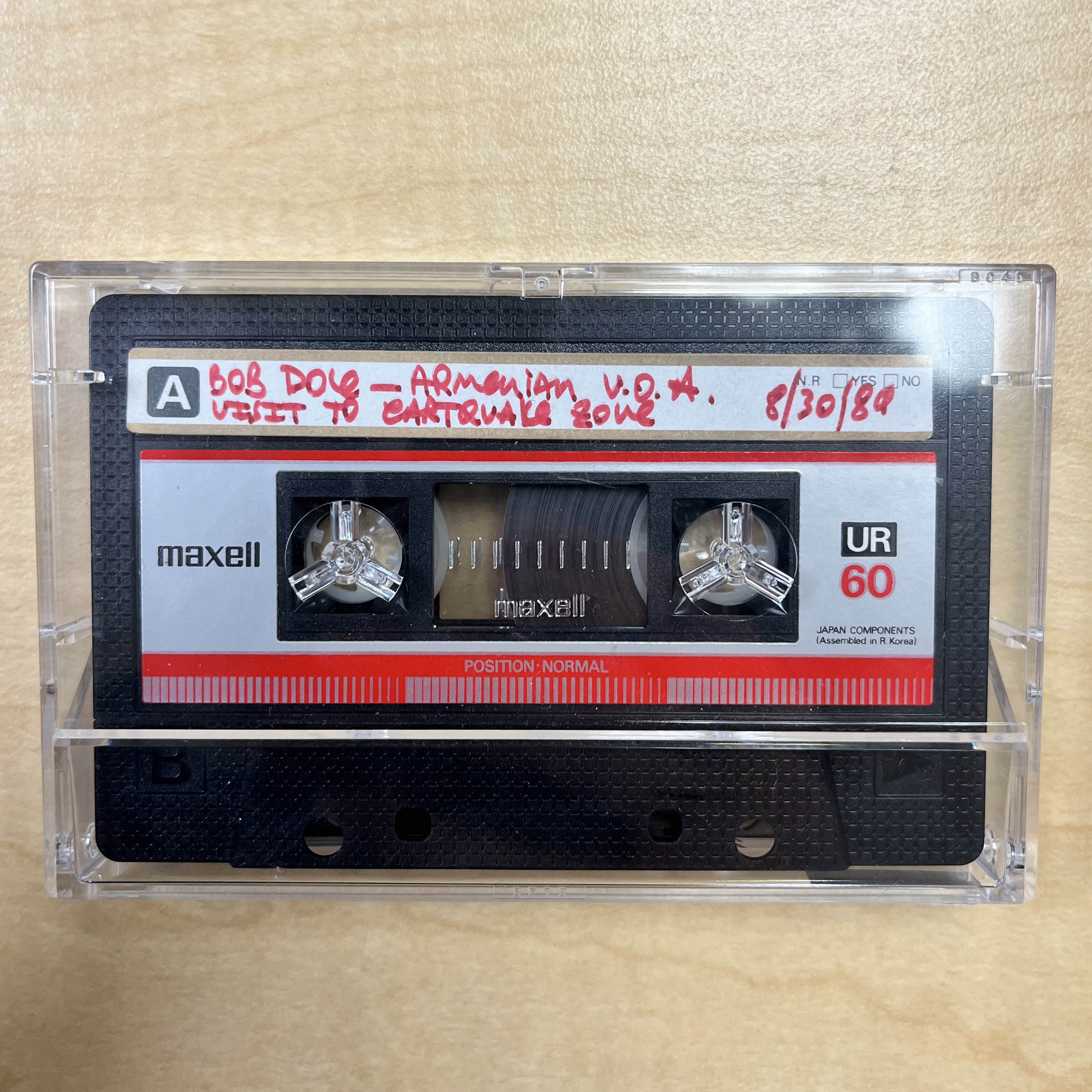 photograph of cassette tape for item 523 side a
